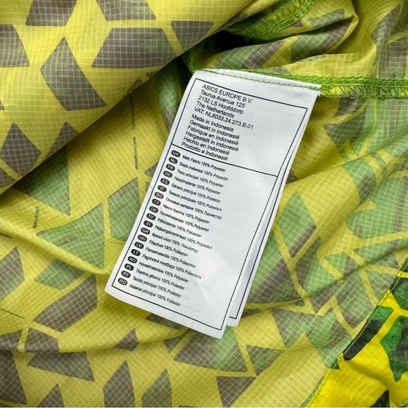 Asics Running Jacket Zip Up Windbreaker Green Yellow Geometric Size Small - Picture 6 of 8